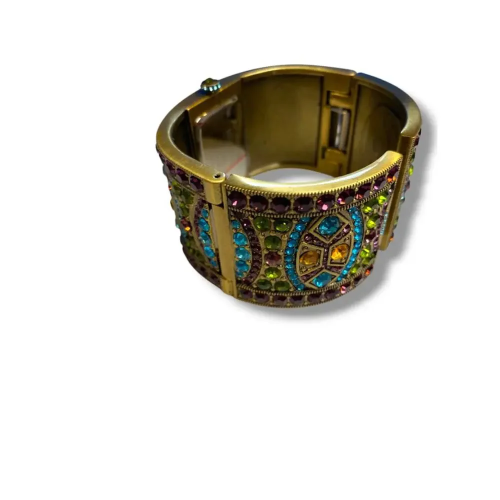 Heidi Daus Divinely Deco Cuff Bangle Watch Pave Crystal Working Multicolor